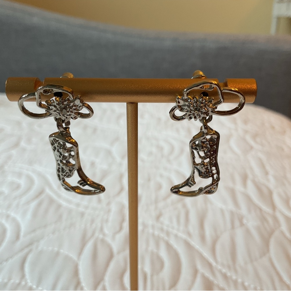 New, Silver-tone Cowboy Hat and Boots Earrings